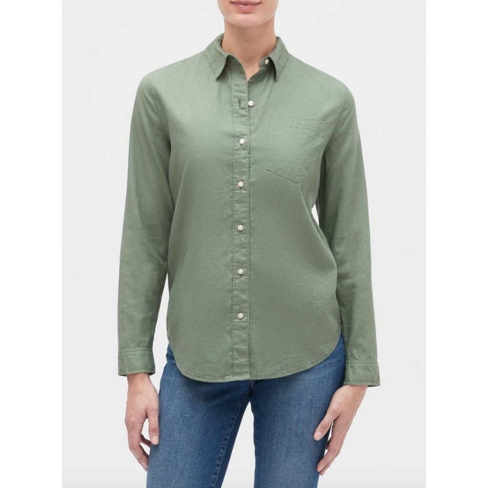 GAP  Twig Green Linen Cotton Boyfriend Shirt NWT XXL